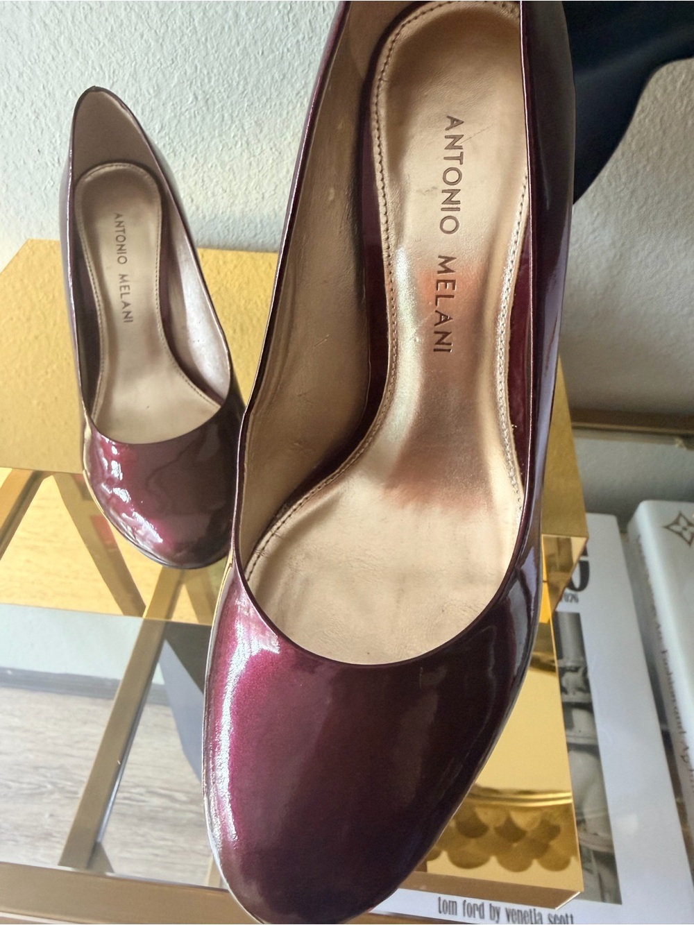 ANTONIO MELANI Burgundy Patent High Heel Pumps